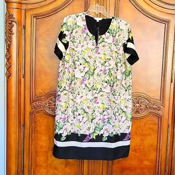 DOWNEAST Border Print DRESS Striped Floral sz XL NWT $42.99 - Picture 1 of 9